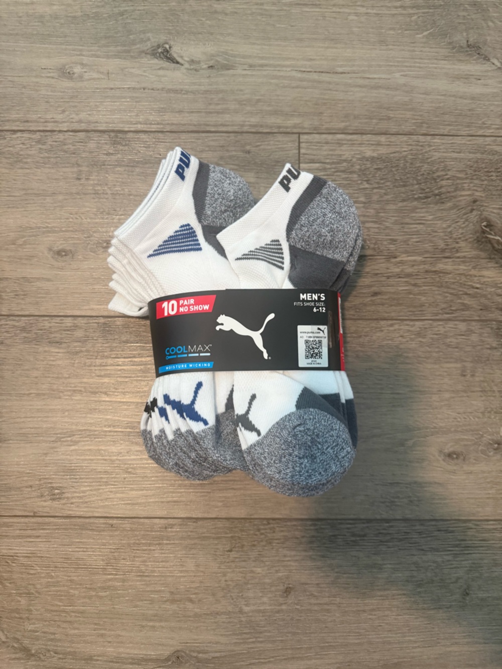 Puma Men’s Low-Cut Athletic Socks in White and Gray - 10 Pack - Picture 2 of 2